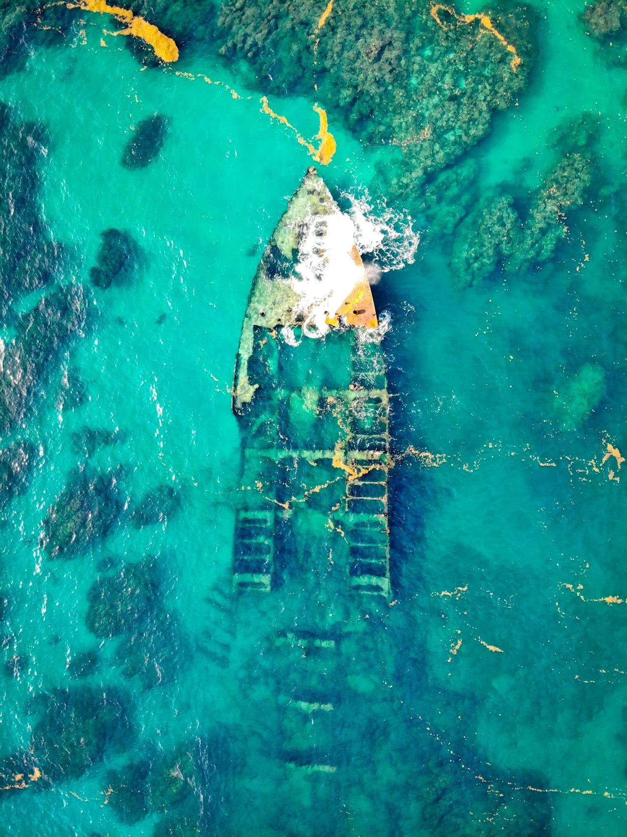 Aerial view of shipwreck — IRIS Dena sinking, maritime law and UNCLOS